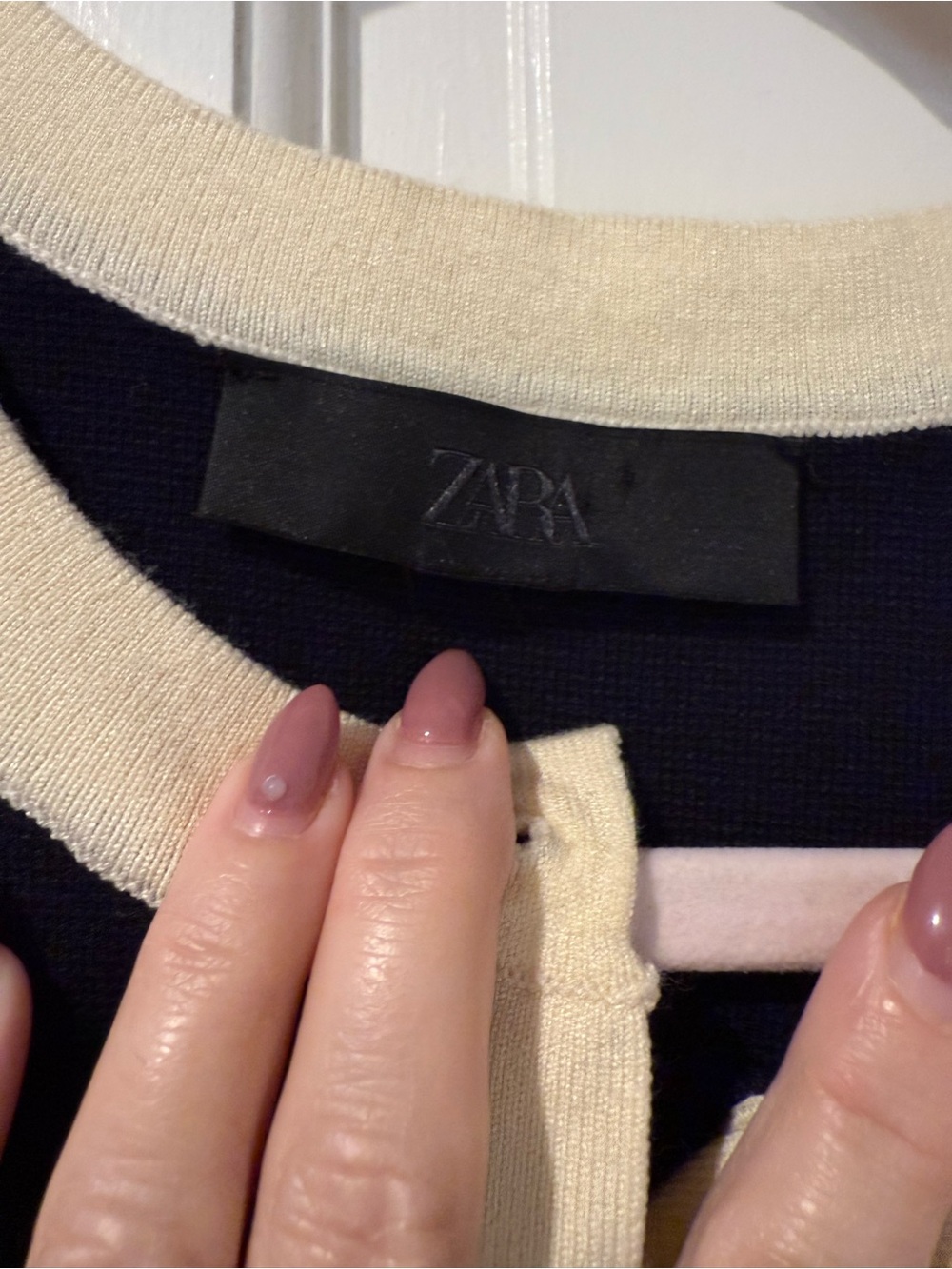 Zara Navy and Cream Short Sleeve Cardigan - Picture 3 of 4